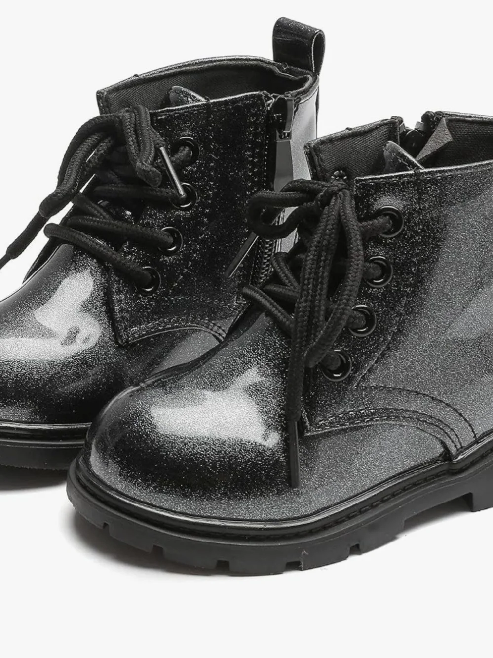 ComfyKids Cute Children Boots BlackGlitter Print Girl Lace Up Boots 5.5